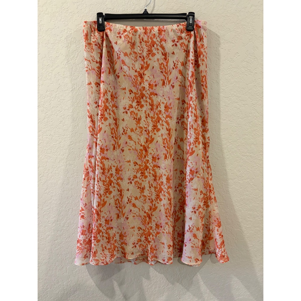 Lane Bryant Orange Pink Floral Midi Skirt Plus Size 18/20 Elastic Waist Lined
